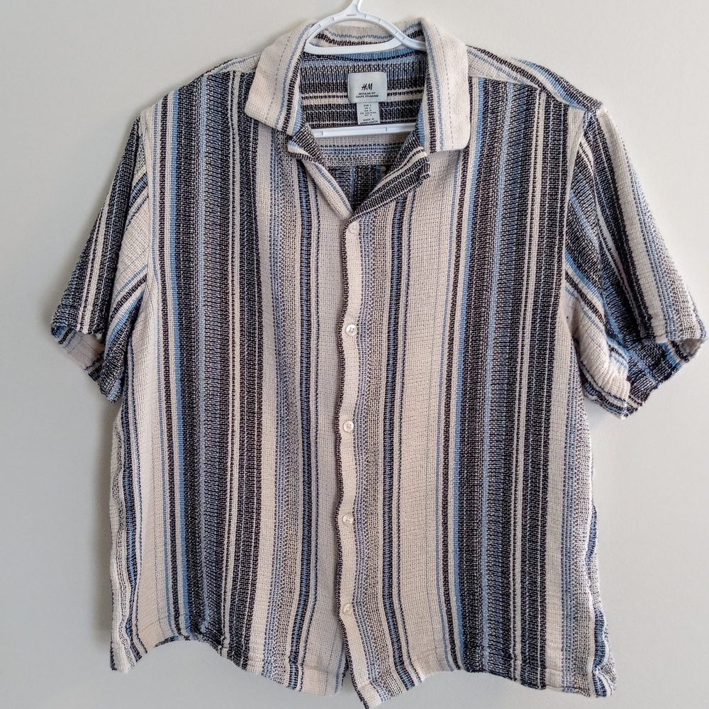H&M Men's Casual Button Down Shirt - Blue, Black, Cream
